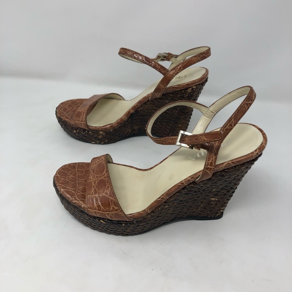 Prada raffia and croc embossed leather wedges - Picture 3 of 7